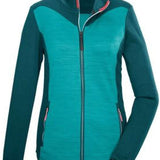 Killtec Ladies KOW 28 Flex Jacket 2024 - A dark green jacket with a zippered front and two side pockets, featuring a textured pattern on the shoulders and upper back.