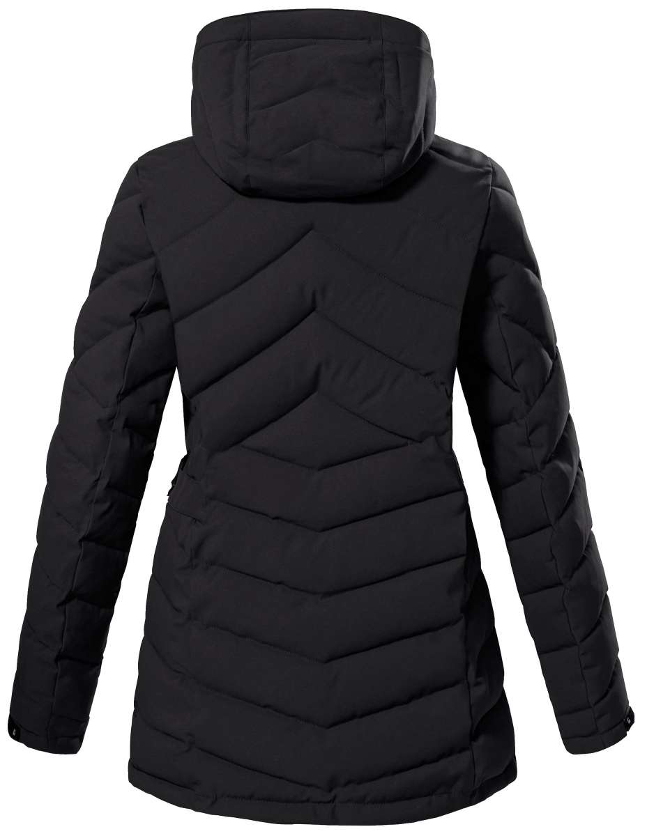 Killtec Women's KOW 61 Quilted Jacket 2022-2023 - A black quilted jacket with diagonal lines and a hood.