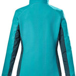 Killtec Women's KOW 99 Stretch Jacket 2023 - A turquoise jacket with a quilted pattern and diagonal stripes on the back, featuring a high collar and zippered pockets.