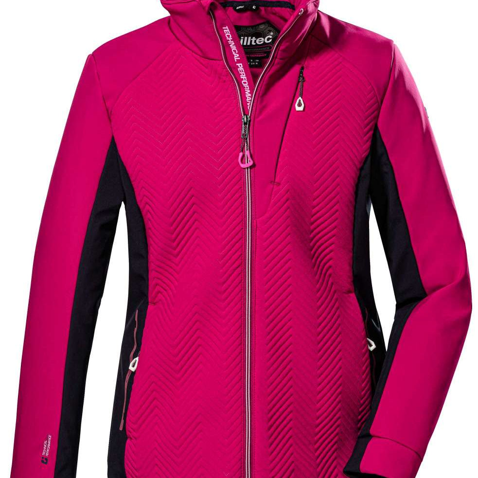 Killtec Women's KOW 99 Stretch Jacket 2023 - A pink jacket with a diagonal chevron pattern on the front and back, featuring black accents on the sides.