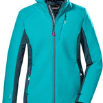 Killtec Women's KOW 99 Stretch Jacket 2023 - A turquoise jacket with a diagonal chevron pattern and dark gray accents on the sides.