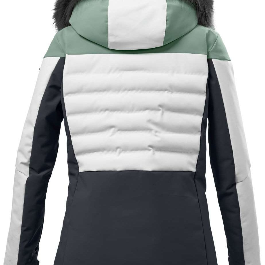 Killtec Ladies KSW254 Insulated Faux Fur Hood Jacket 2022-2023 - A black and white jacket with a faux fur hood trim.