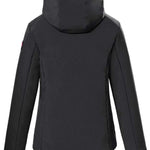 Killtec Women's KSW 112 Quilted Jacket 2022-2023 - A black quilted jacket with a hood, featuring pink accents on the sleeves and zipper.