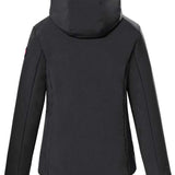 Killtec Women's KSW 112 Quilted Jacket 2022-2023 - A black quilted jacket with a hood, featuring pink accents on the sleeves and zipper.