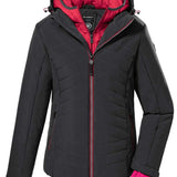 Killtec Women's KSW 112 Quilted Jacket 2022-2023 - A quilted jacket with a hood, featuring a black exterior and red interior.