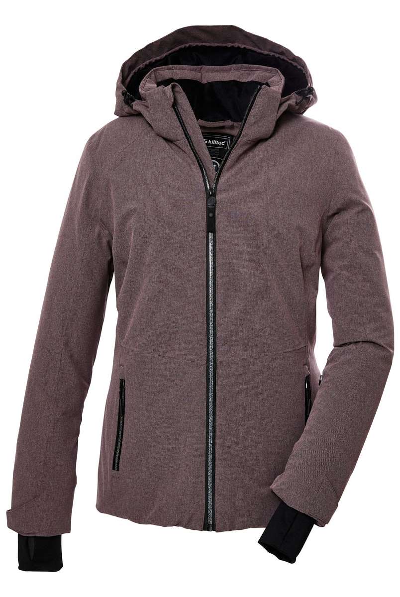 Killtec Ladies KSW 51 Insulated Jacket 2024 - A brown jacket with a hood, featuring black zippers and a black logo on the left chest.