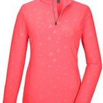 Killtec Ladies KSW 54 Quarter Zip Top 2024 - A coral-colored quarter-zip top with a subtle white pattern of diagonal stripes and small, scattered snowflakes.