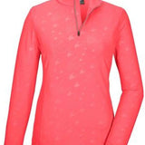 Killtec Ladies KSW 54 Quarter Zip Top 2024 - A coral-colored quarter-zip top with a subtle white pattern of diagonal stripes and small, scattered snowflakes.