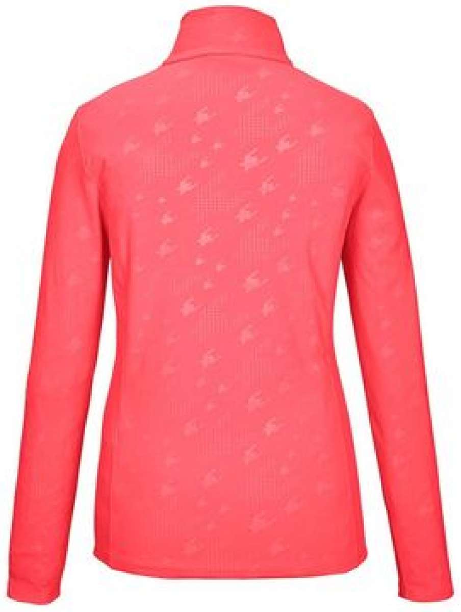 Killtec Ladies KSW 54 Quarter Zip Top 2024 - A coral-colored quarter-zip top with a subtle pattern of small, light-colored snowflakes on the front and back.