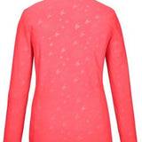 Killtec Ladies KSW 54 Quarter Zip Top 2024 - A coral-colored quarter-zip top with a subtle pattern of small, light-colored snowflakes on the front and back.