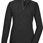 Killtec Ladies KSW 54 Quarter Zip Top 2024 - A black quarter-zip top with a subtle pattern of diagonal lines and small dots, featuring a silver zipper pull on the front.
