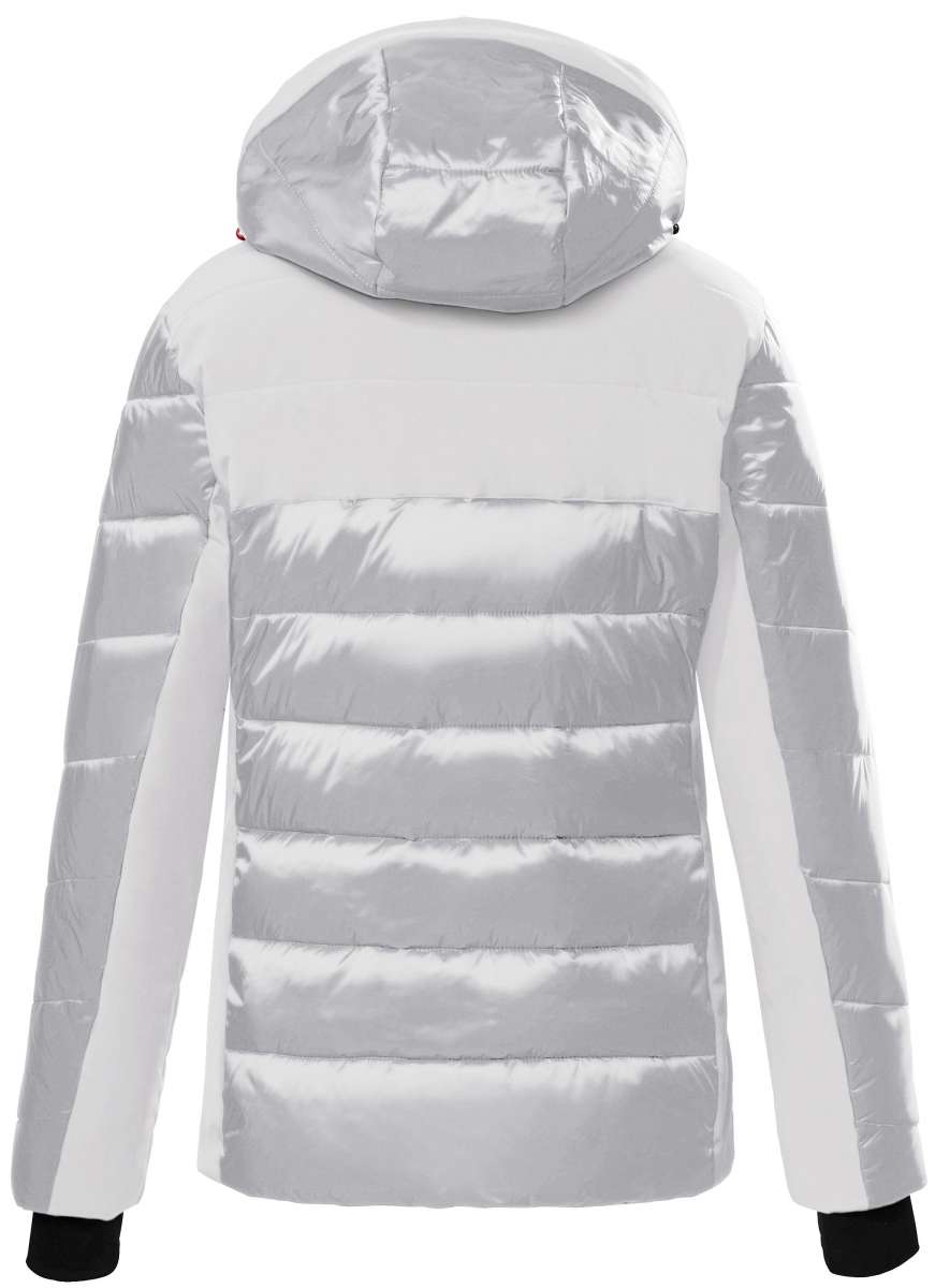Killtec Women's KSW 76 Quilted Jacket 2022-2023 - A white quilted jacket with a hood, featuring horizontal quilting and black cuffs at the wrists.