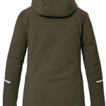 Killtec Ladies KSW 81 Insulated Jacket 2024 - A dark green jacket with a hood, featuring white accents on the shoulders and chest.