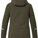 Killtec Ladies KSW 81 Insulated Jacket 2024 - A dark green jacket with a hood, featuring white accents on the shoulders and chest.