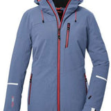 Killtec Ladies KSW 81 Insulated Jacket 2024 - A blue jacket with a hood, featuring red zippers and black accents on the pockets.