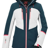 Killtec Ladies KSW 87 Insulated Jacket 2024 - A navy blue and white insulated jacket with a hood, featuring two zippered pockets on the front.