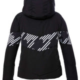 Killtec Ladies KWS 62 Quilted Jacket 2024 - Black quilted jacket with diagonal white stripes on chest and sleeves.