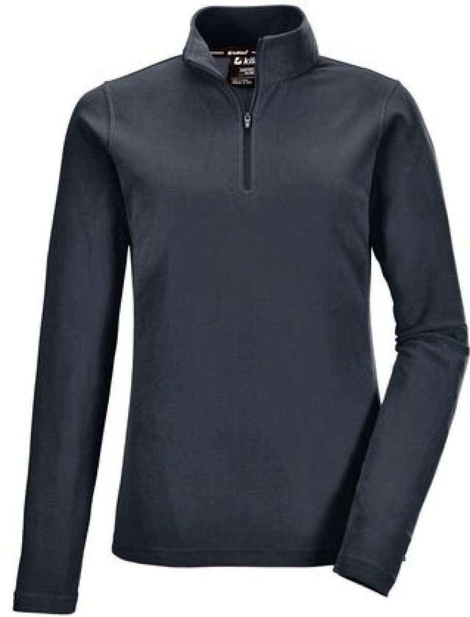 Killtec Women's Microfleece 1/4 Zip Shirt 2022 - A dark grey quarter-zip fleece pullover with a high collar and zip closure at the top.