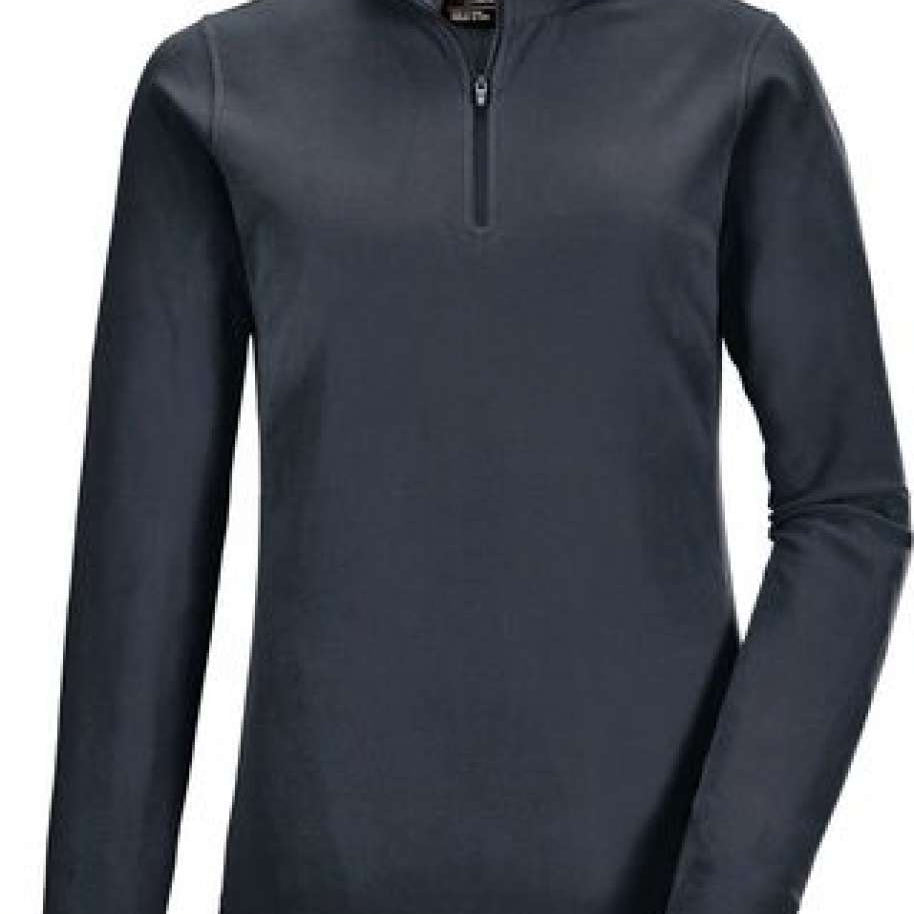 Killtec Women's Microfleece 1/4 Zip Shirt 2022 - A dark grey quarter-zip fleece pullover with a high collar and zip closure at the top.
