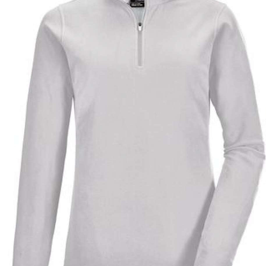 Killtec Women's Microfleece 1/4 Zip Shirt 2022 - A light grey quarter-zip fleece pullover with a collar and two zippered pockets on the front.