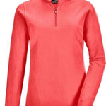 Killtec Women's Microfleece 1/4 Zip Shirt 2022 - A coral-colored, quarter-zip pullover with a collar and long sleeves.