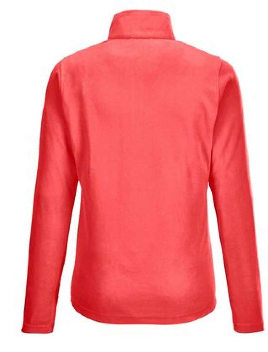 Killtec Women's Microfleece 1/4 Zip Shirt 2022 - A coral-colored fleece zip-up shirt with a quarter-length zipper and two chest pockets.