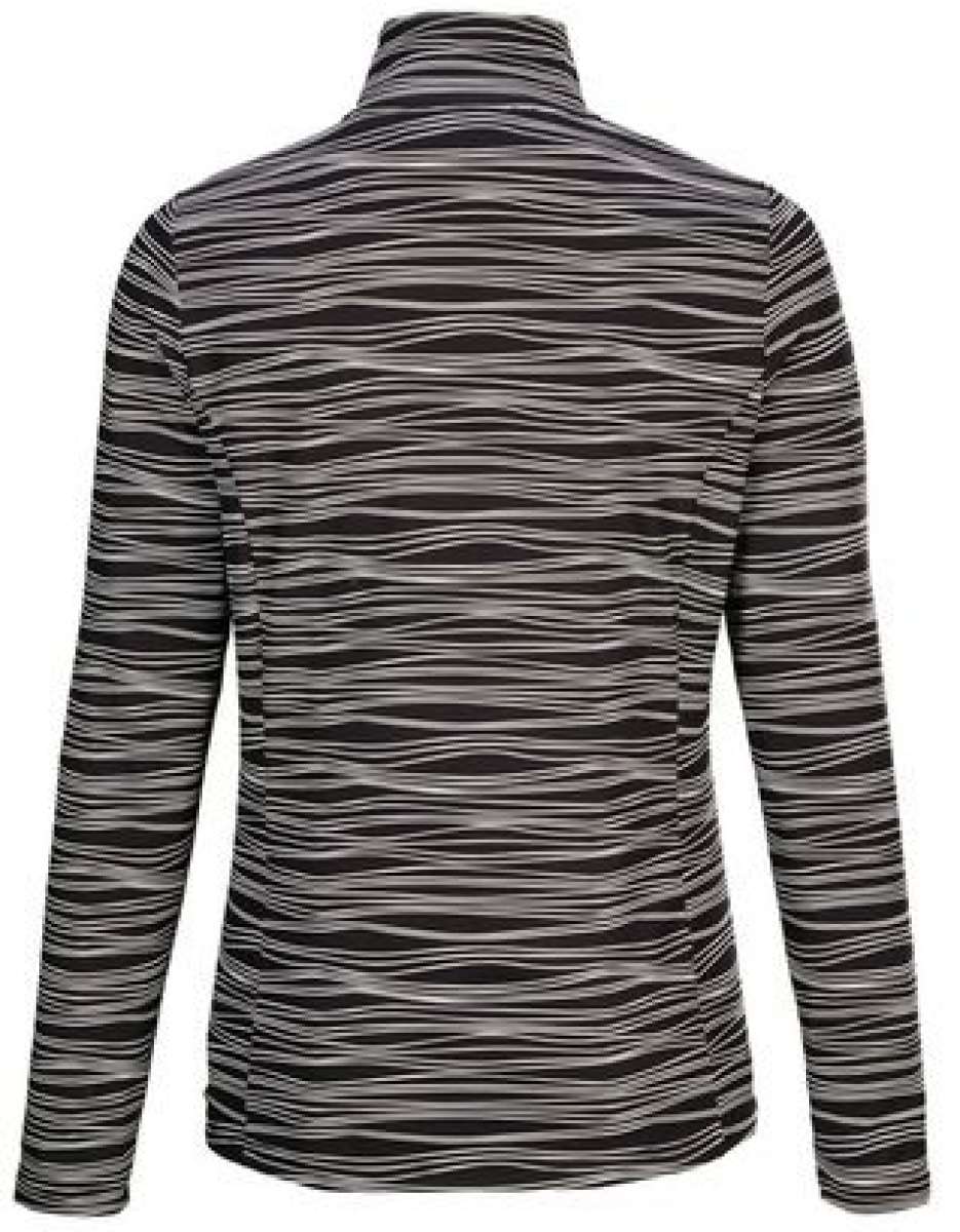 Killtec Ladies Powerstretch Print Shirt 2022 - A black shirt with a wavy white and grey pattern, featuring long sleeves and a high collar.