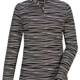 Killtec Ladies Powerstretch Print Shirt 2022 - A black and white striped shirt with a high collar, featuring a small zipper at the top.