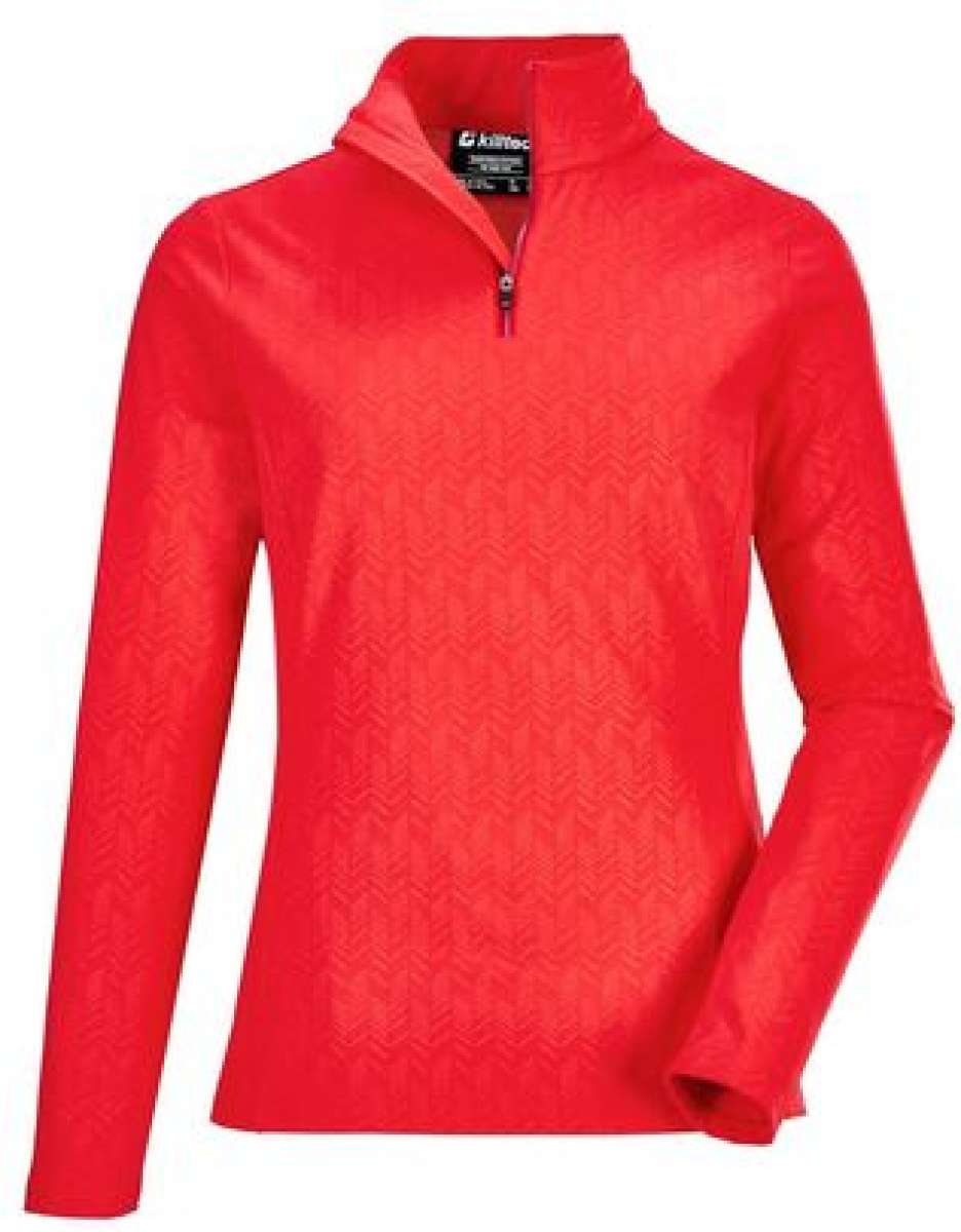 Killtec Ladies Powerstretch Zip Shirt 2022 - A coral-colored shirt with a zip at the top and a pattern of diagonal lines on the fabric.