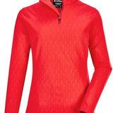 Killtec Ladies Powerstretch Zip Shirt 2022 - A coral-colored shirt with a zip at the top and a pattern of diagonal lines on the fabric.