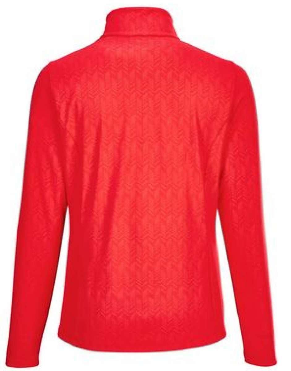 Killtec Ladies Powerstretch Zip Shirt 2022 - A red zip-up shirt with a high collar and long sleeves, featuring a subtle pattern of diagonal stripes on the fabric.