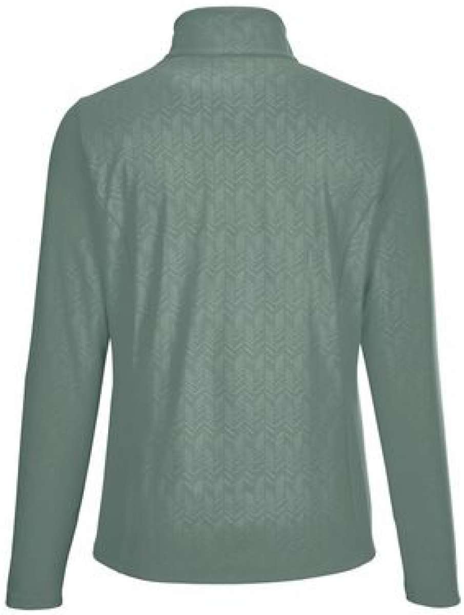 Killtec Ladies Powerstretch Zip Shirt 2022 - A light blue zip-up shirt with a high collar and long sleeves, featuring a subtle pattern of diagonal stripes on the front.