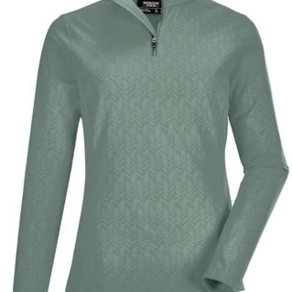 Killtec Ladies Powerstretch Zip Shirt 2022 - A light blue zip-up shirt with a collar and long sleeves, featuring a small zipper at the top.