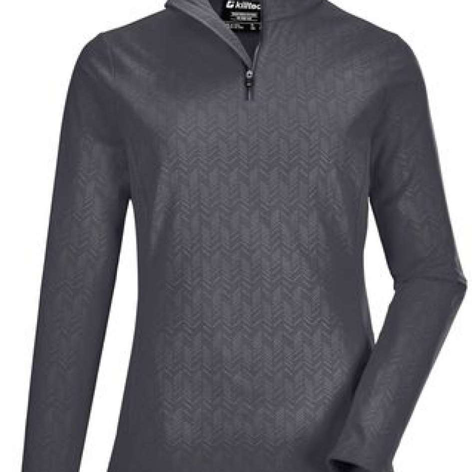 Killtec Ladies Powerstretch Zip Shirt 2022 - A dark grey zip-up shirt with a subtle herringbone pattern and a high collar.