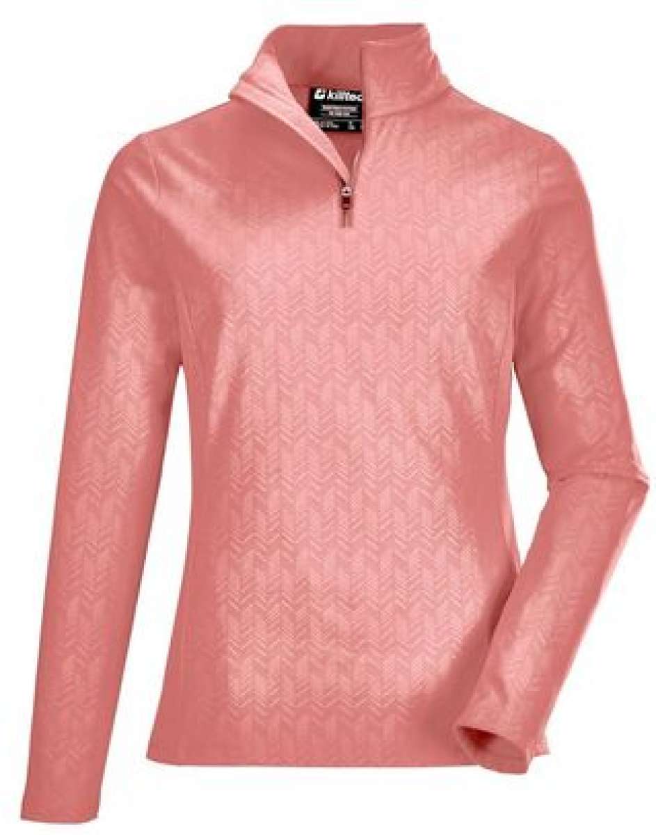 Killtec Ladies Powerstretch Zip Shirt 2022 - A pink zip-up shirt with a subtle herringbone pattern on the fabric.