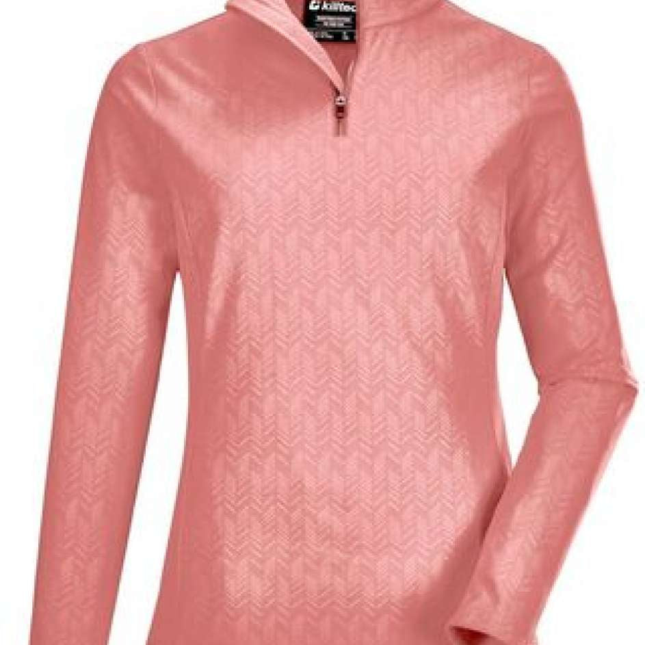 Killtec Ladies Powerstretch Zip Shirt 2022 - A pink zip-up shirt with a subtle herringbone pattern on the fabric.