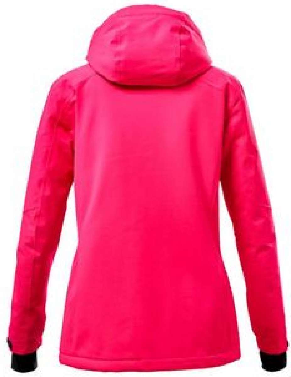 Killtec Ladies Savognin Insulated Jacket 2022 - A bright pink jacket with a hood, featuring black accents on the cuffs and zipper.