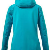 Killtec Ladies Savognin Insulated Jacket 2022 - A turquoise jacket with a hood, featuring black accents on the cuffs and zipper.