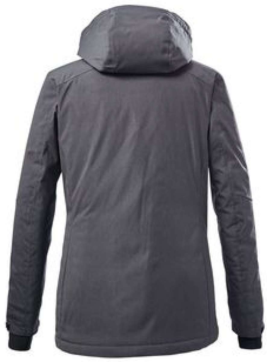 Killtec Ladies Savognin Insulated Solid Jacket 2022 - A solid-colored, insulated jacket with a hood and zippered pockets.