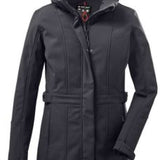 Killtec Ladies Softshell Parka Zip Hood - A black parka with a zippered hood, featuring a softshell material and a classic design.