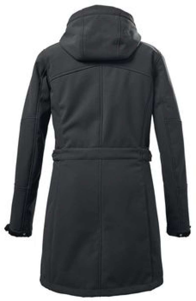 Killtec Ladies Softshell Parka Zip Hood - A dark-colored parka with a zip hood, featuring a soft shell material and designed for women.