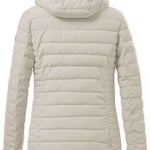 Killtec Ladies Ventoso Quilted Jacket - A cream-colored quilted jacket with a hood, featuring horizontal quilting and zippered pockets on either side.
