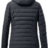 Killtec Ladies Ventoso Quilted Jacket - A black quilted jacket with a hood, featuring horizontal quilting and two zippered pockets on either side.