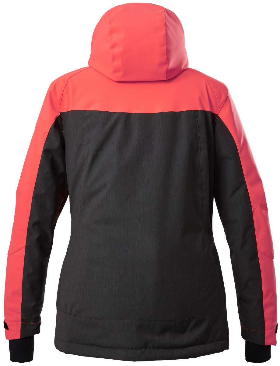 Killtec Women's KSW 144 Insulated Color Block Jacket 2022-2023 - A black jacket with a pink color block design on the shoulders and upper arms.