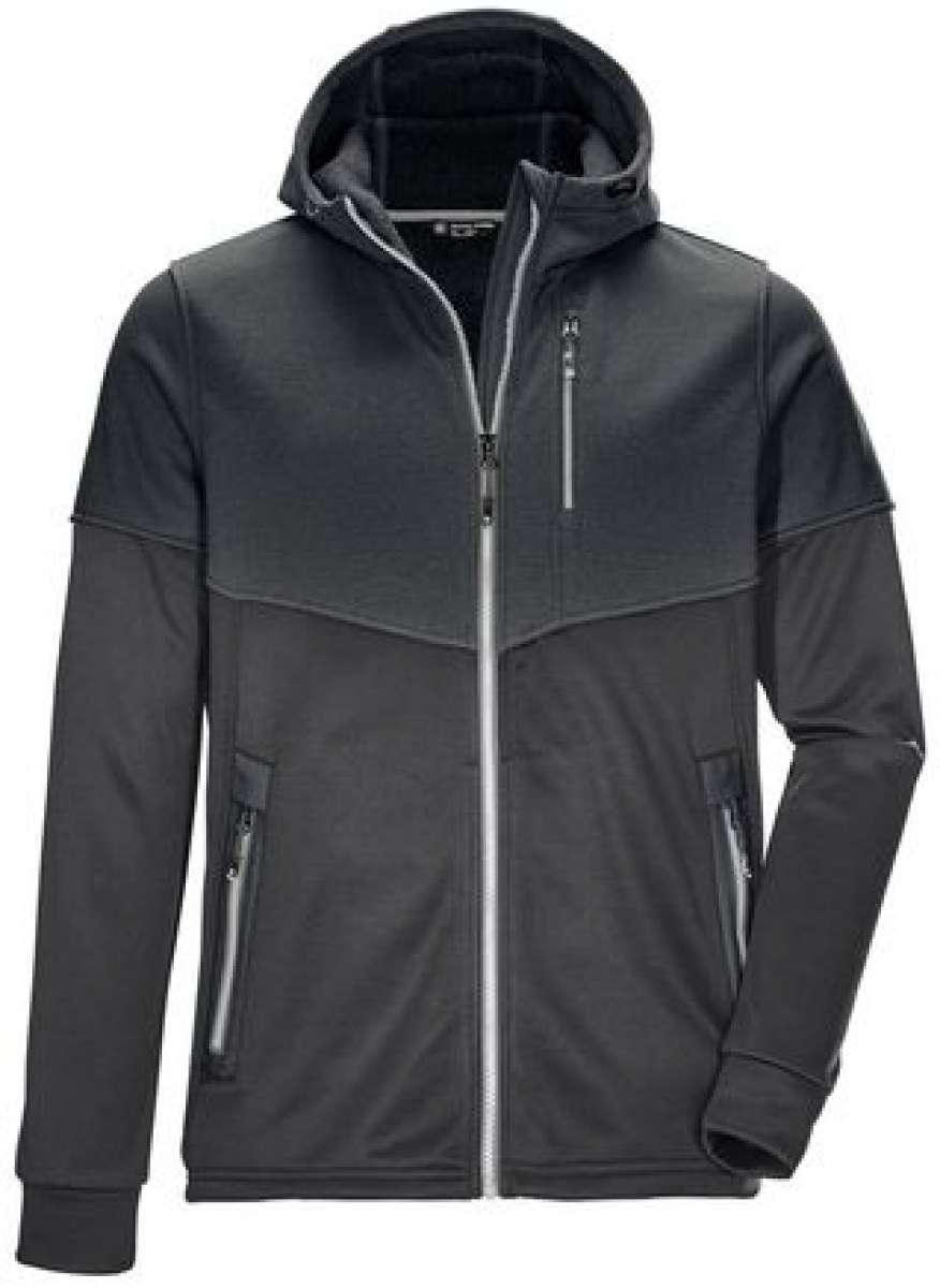 Killtec Powerstretch Jacket 2022 - A dark grey jacket with a zippered front and two side pockets, featuring a hood and adjustable cuffs.