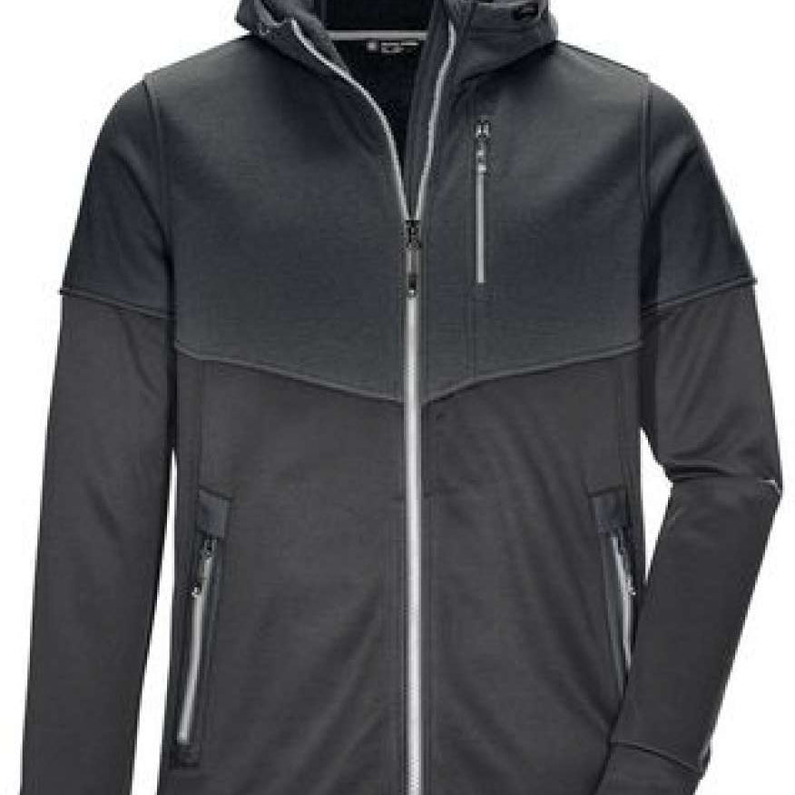 Killtec Powerstretch Jacket 2022 - A dark grey jacket with a zippered front and two side pockets, featuring a hood and adjustable cuffs.