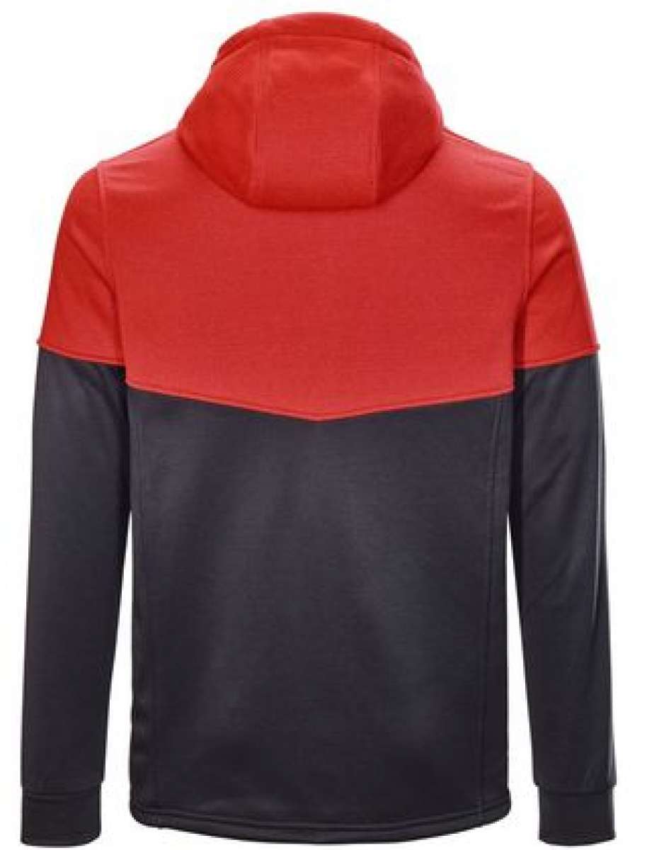 Killtec Powerstretch Jacket 2022 - A red, black, and grey jacket with a hood, featuring a diagonal stripe pattern on the chest.