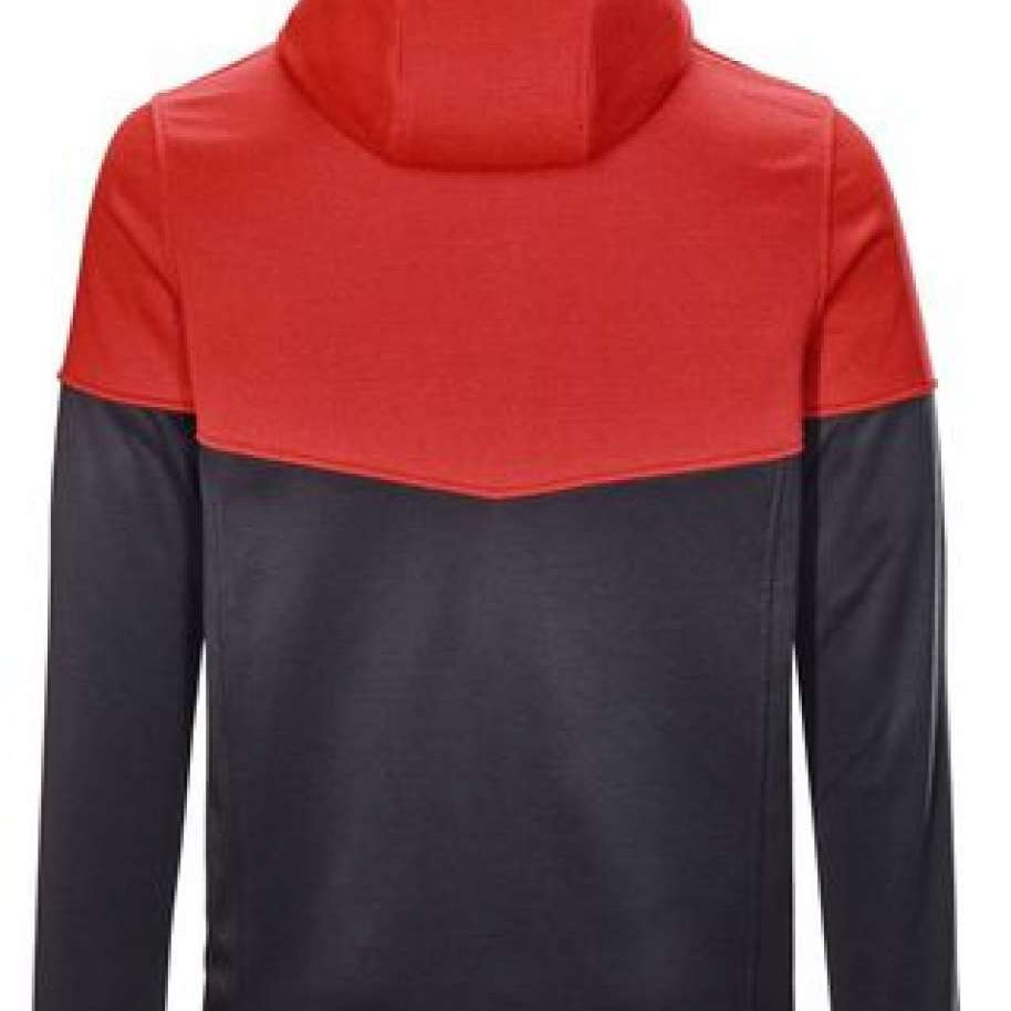 Killtec Powerstretch Jacket 2022 - A red, black, and grey jacket with a hood, featuring a diagonal stripe pattern on the chest.