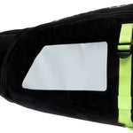 Kulkea Kantaja Ski Bag 2022-2023 - Black ski bag with blue logo and white lettering on top, featuring a zippered opening and lime green accents.
