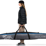 Kulkea Kantaja Ski Bag 2022-2023 - A black ski bag with a white logo and blue zipper.